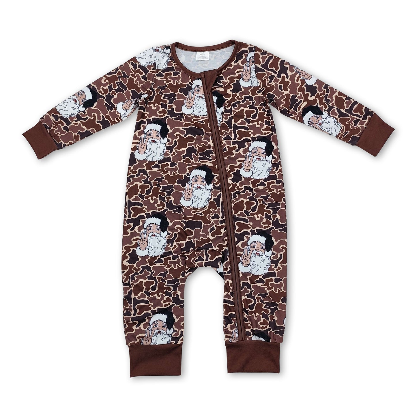 Long sleeves camo santa baby boy Christmas zipper romper