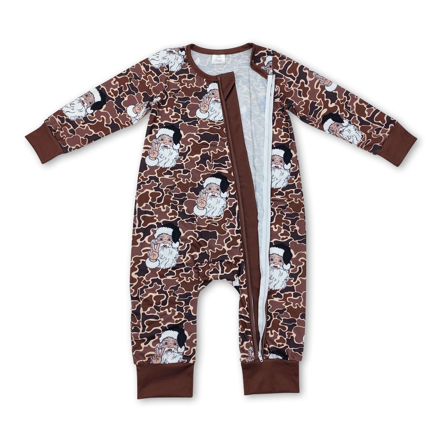 Long sleeves camo santa baby boy Christmas zipper romper