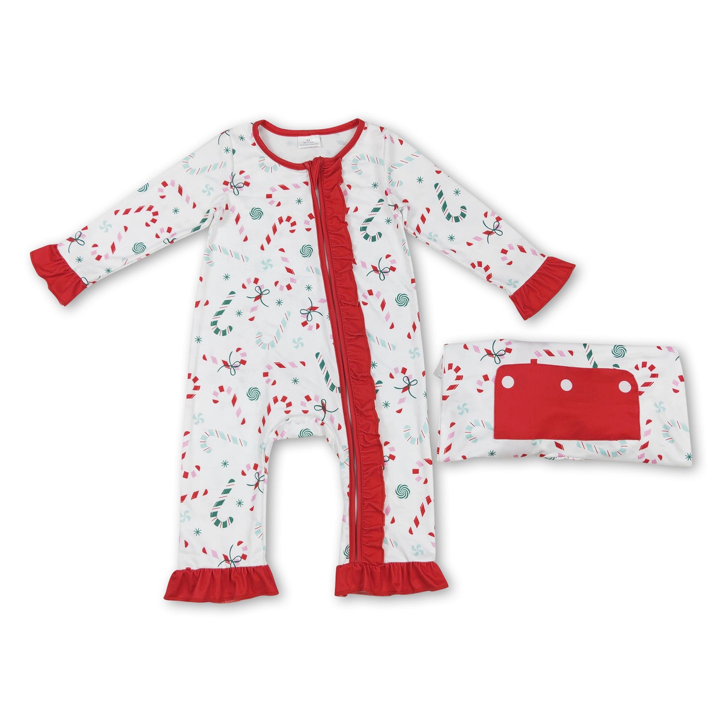 Candy cane ruffle print butt baby girls Christmas romper