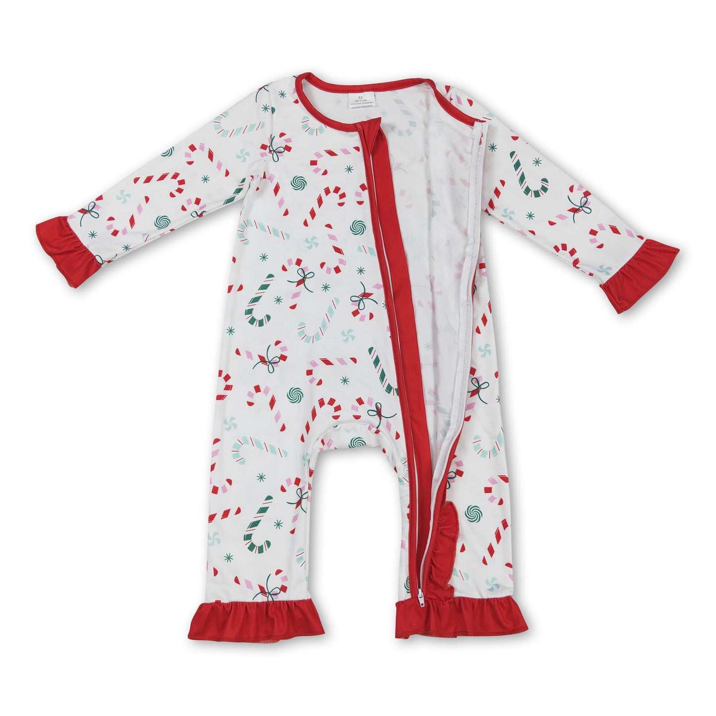 Candy cane ruffle print butt baby girls Christmas romper