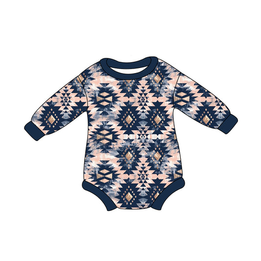 Navy long sleeves aztec baby kids western romper