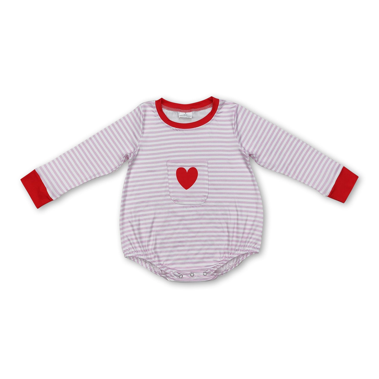 Pink stripe heart pocket baby girls Valentine's day romper