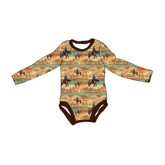 Long sleeves horse rodeo western baby romper