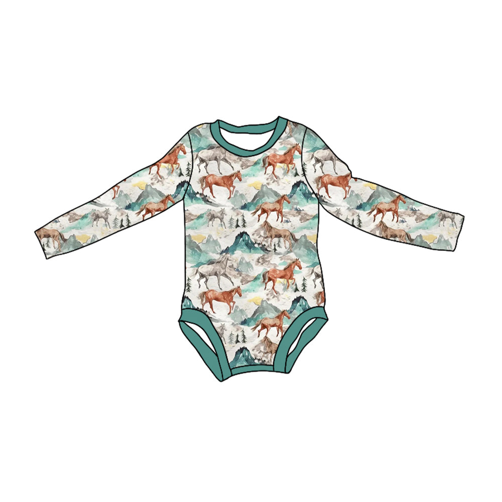 Long sleeves horse baby kids romper