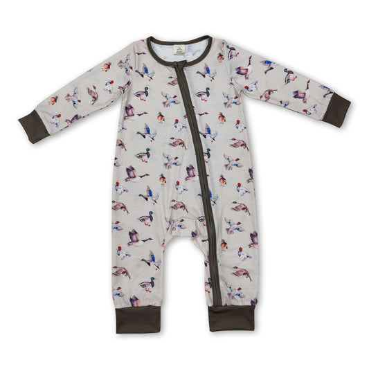 Olive long sleeves duck baby boy zipper romper ship from US