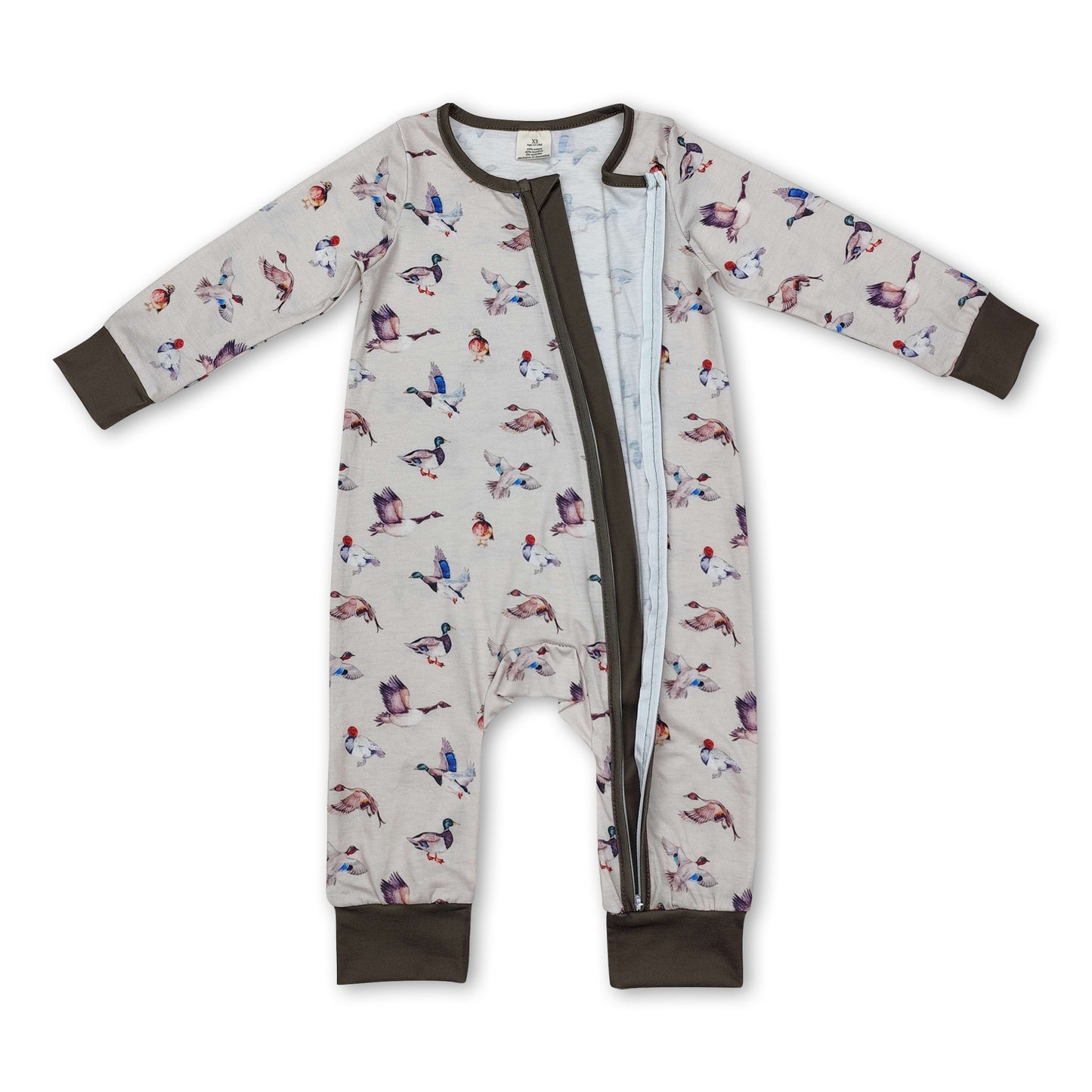 Olive long sleeves duck baby boy zipper romper ship from US