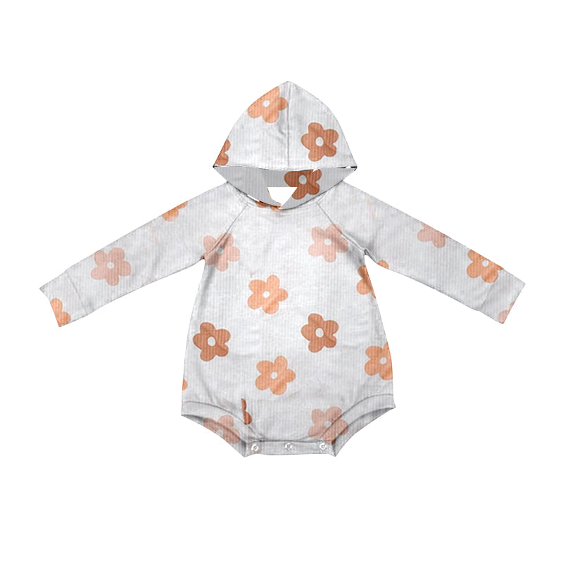 Long sleeves white flower baby girls hooded romper