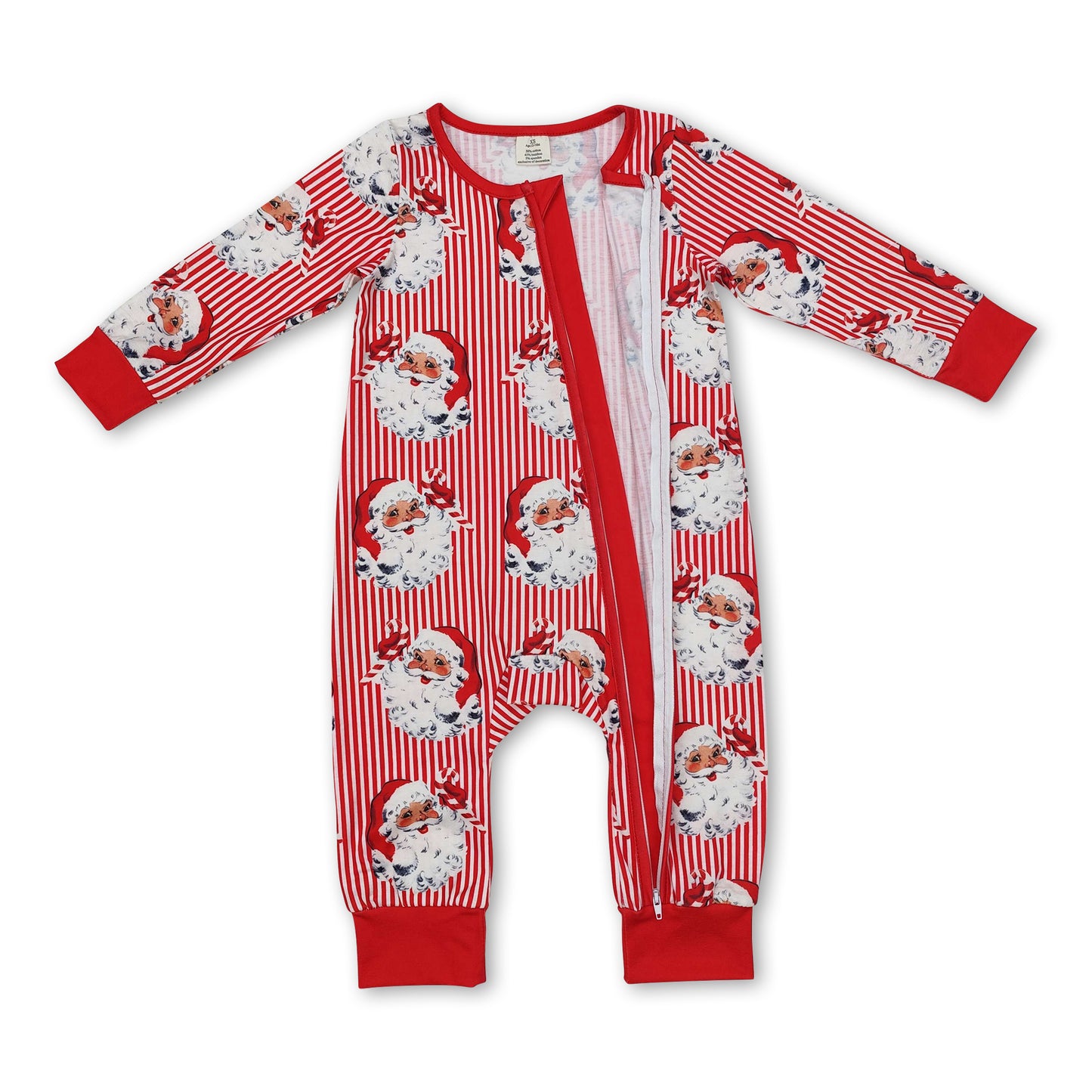 Long sleeves stripe santa baby girls zipper Christmas romper