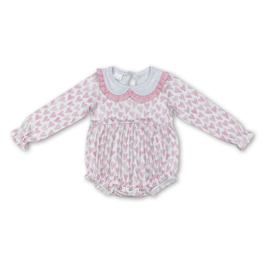 Pink heart long sleeves baby girls valentine's romper