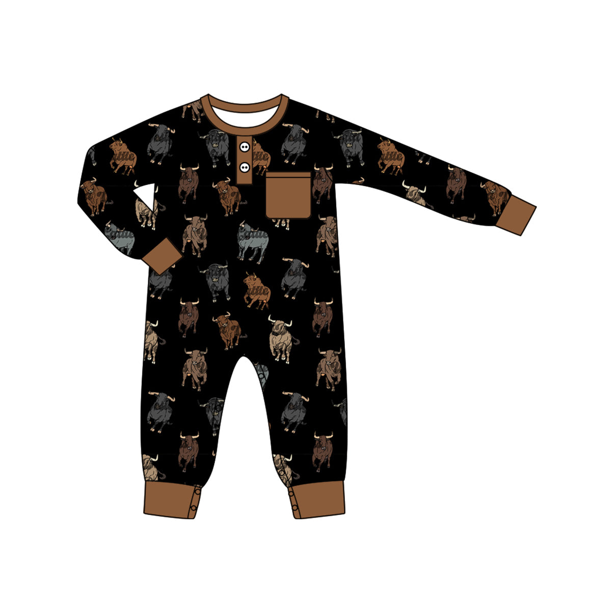 Long sleeves pocket cows baby boy western romper