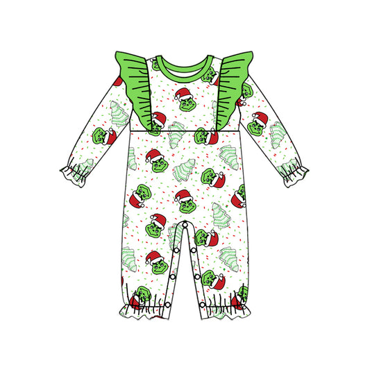 Ruffle green face Christmas tree cakes baby girls romper