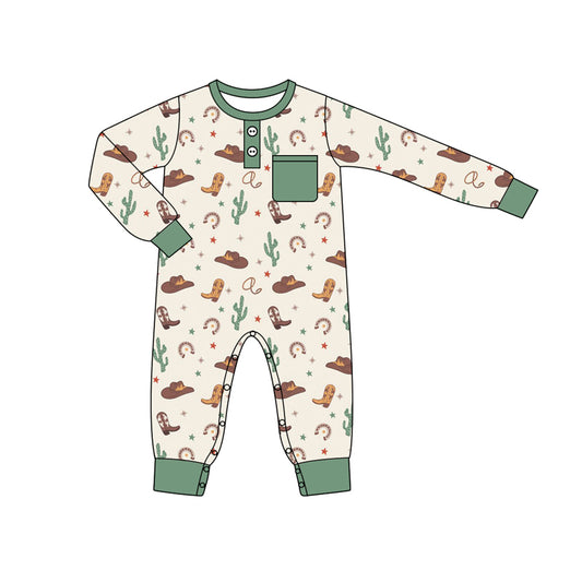 Long sleeves pocket boots hat cactus western boy romper