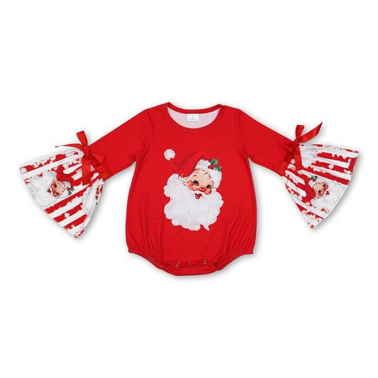 Long sleeves stripe santa ruffle baby girls Christmas romper