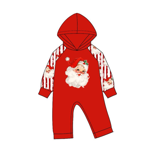 Long sleeves stripe santa baby boys hooded Christmas romper