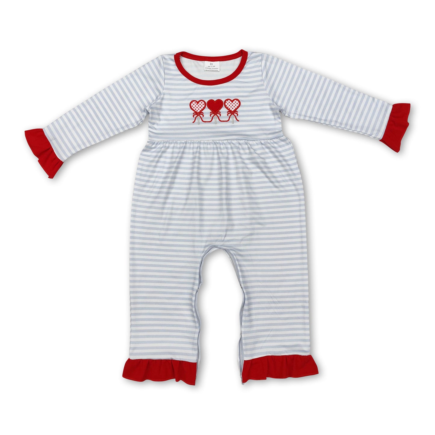 Grey stripe heart baby girls valentine's romper