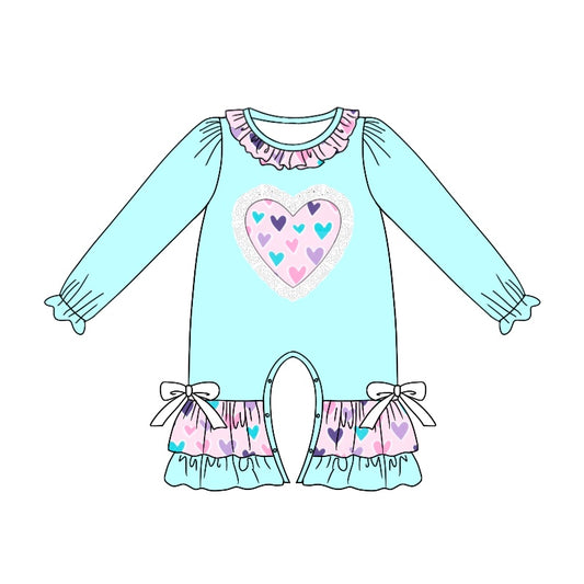 Aqua heart long sleeves baby girls valentine's day romper