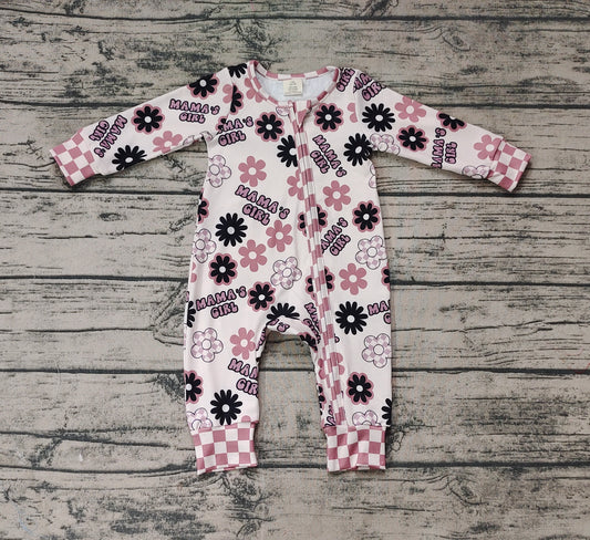 Mama's girls floral plaid baby zipper romper