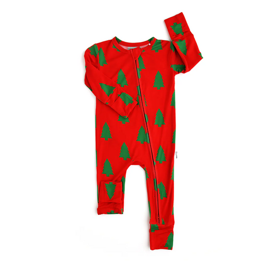 Red green Christmas tree baby kids zipper romper