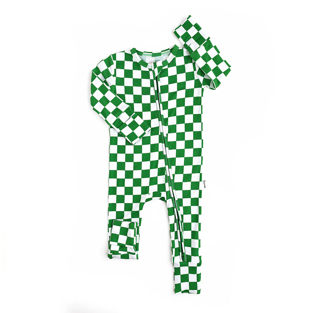 Green plaid baby kids Christmas zipper romper