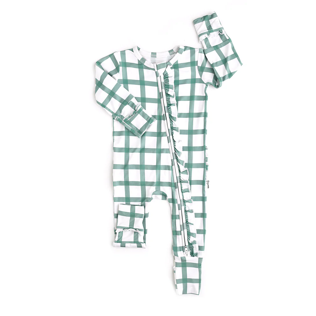 Ruffle plaid baby girls Christmas zipper romper