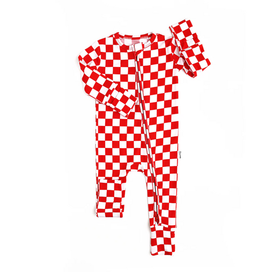 Red plaid baby kids Christmas zipper romper