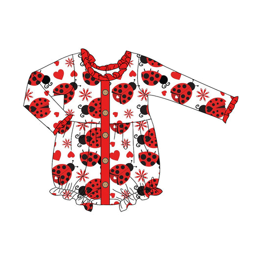 Long sleeves heart ladybug baby girls valentine's romper