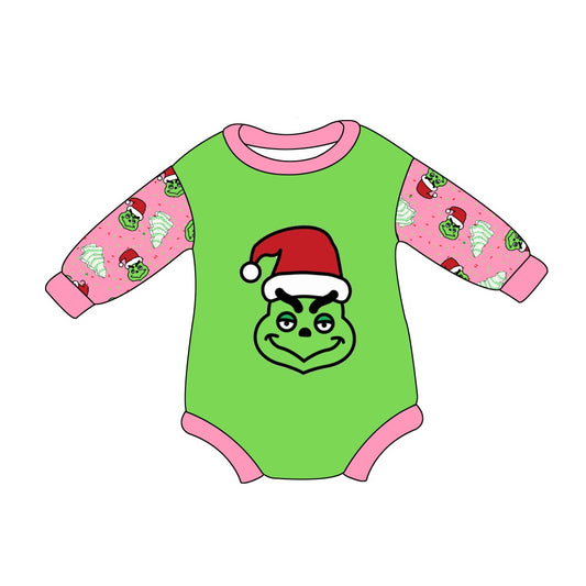 Pink green face Christmas tree cakes baby girls romper