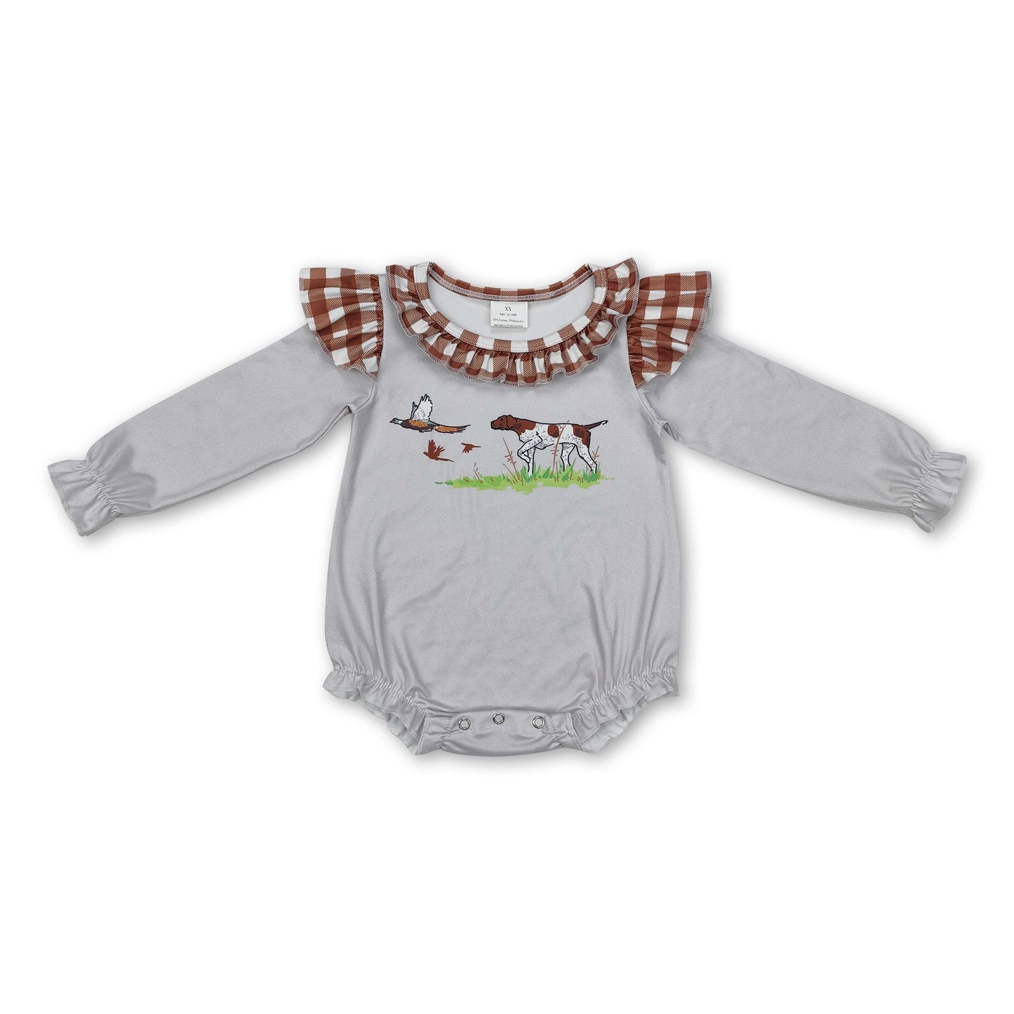 Long sleeves plaid dog duck baby girl hunting romper