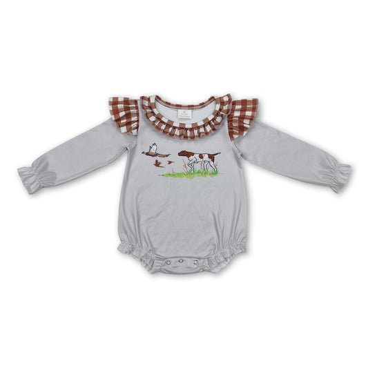 Long sleeves plaid dog duck baby girl hunting romper