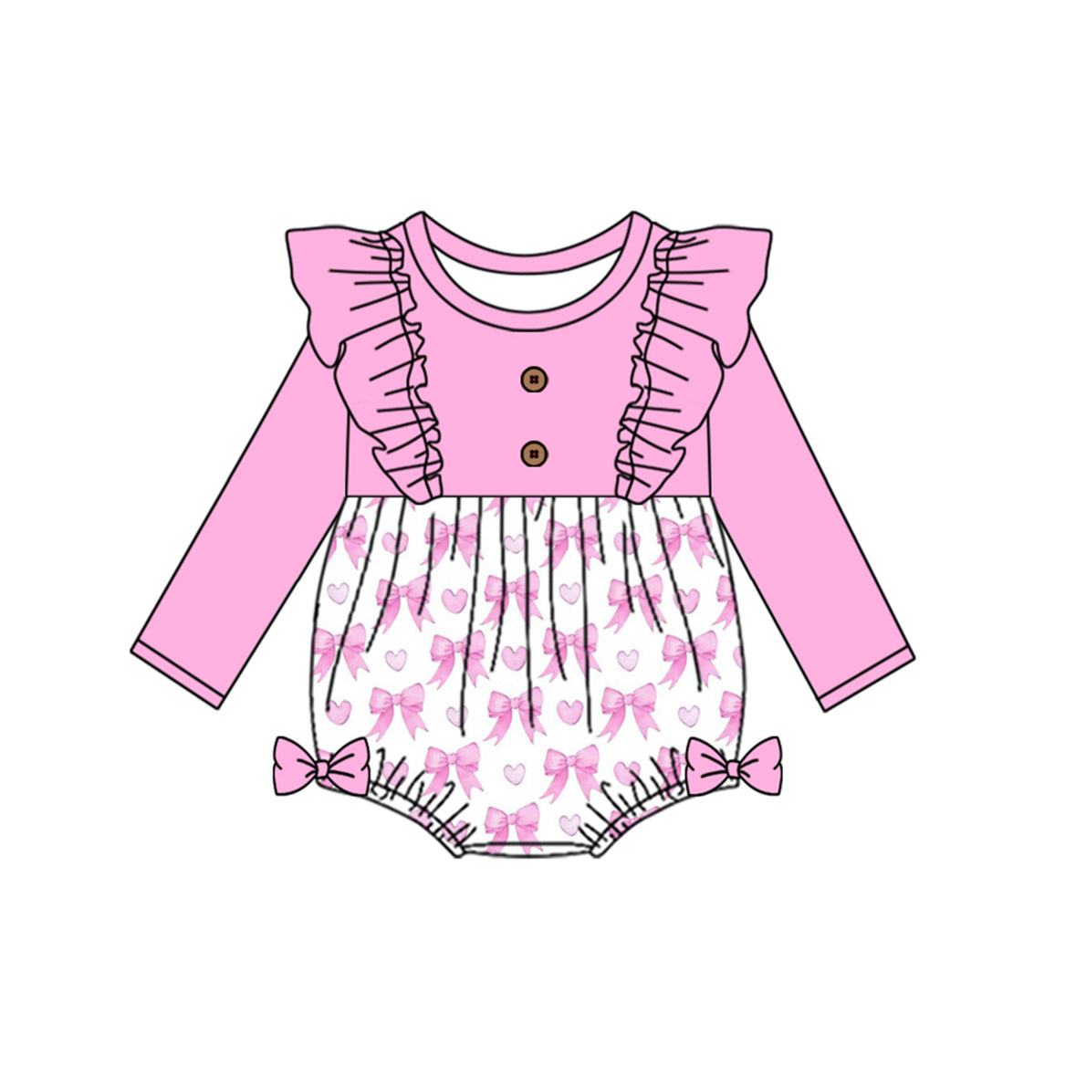 Long sleeves pink bow heart baby girls valentine's romper