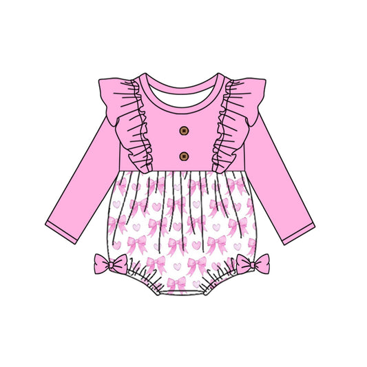 Long sleeves pink bow heart baby girls valentine's romper