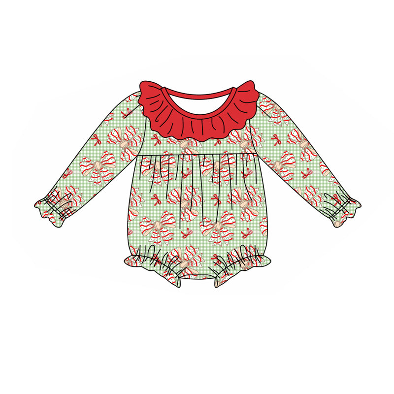 Long sleeves ruffle Christmas tree cakes baby girls romper