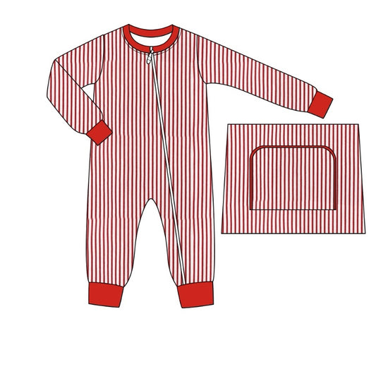 Red stripe long sleeves baby boy Christmas zipper romper