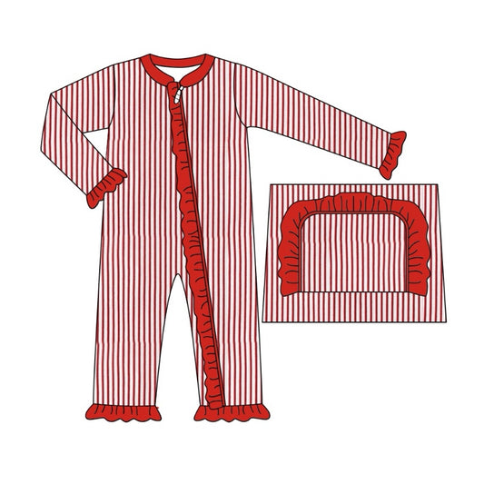 Red stripe long sleeves baby girls Christmas zipper romper