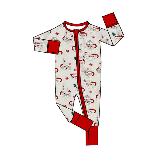 Red sleeves Christmas hat santa drink baby zipper romper