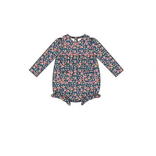 Long sleeves floral pockets baby girls romper