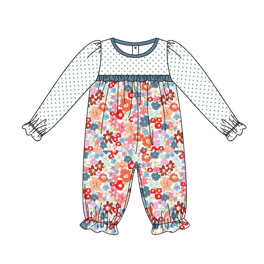 Long sleeves polka dots floral baby girls romper