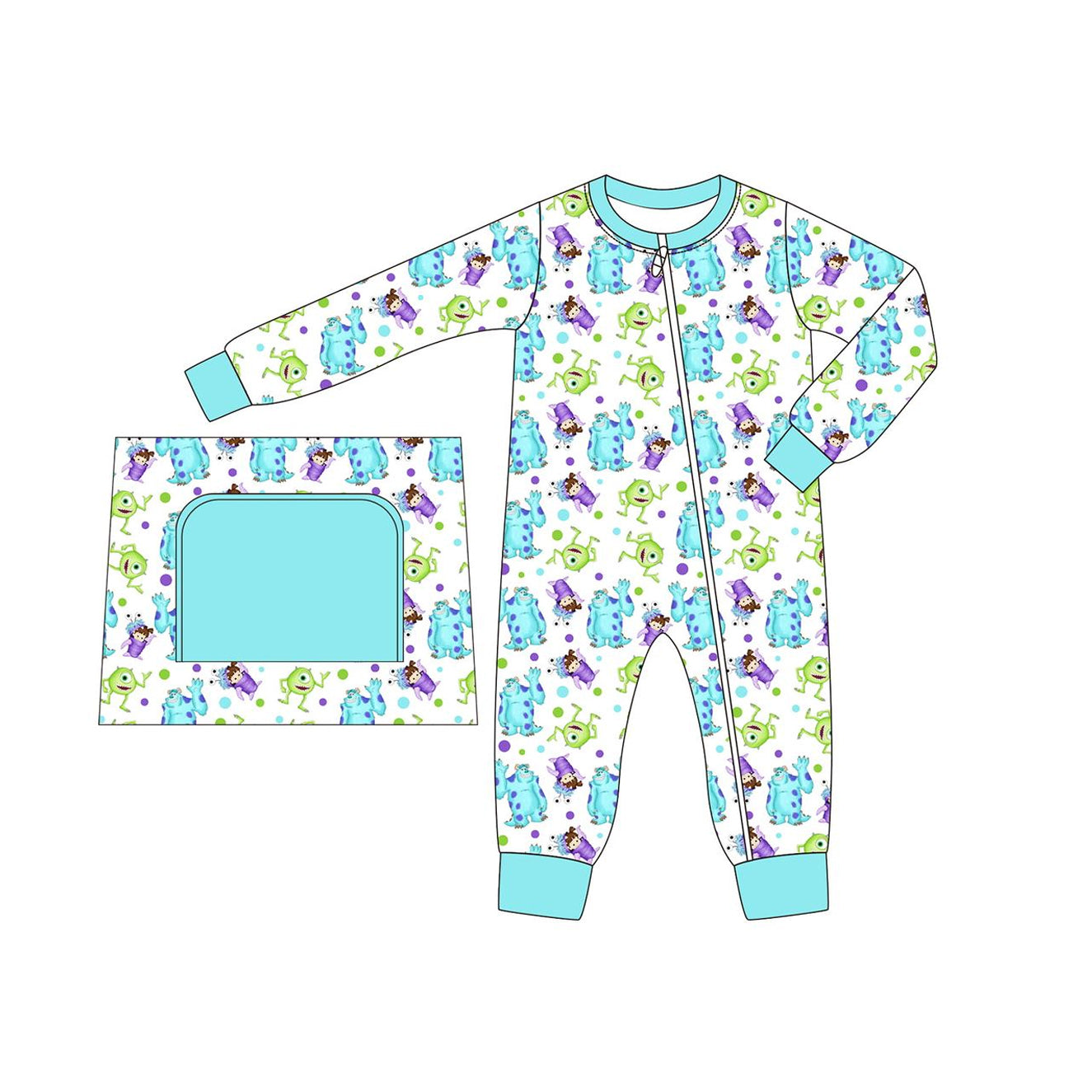 Long sleeves monster baby boys zipper romper