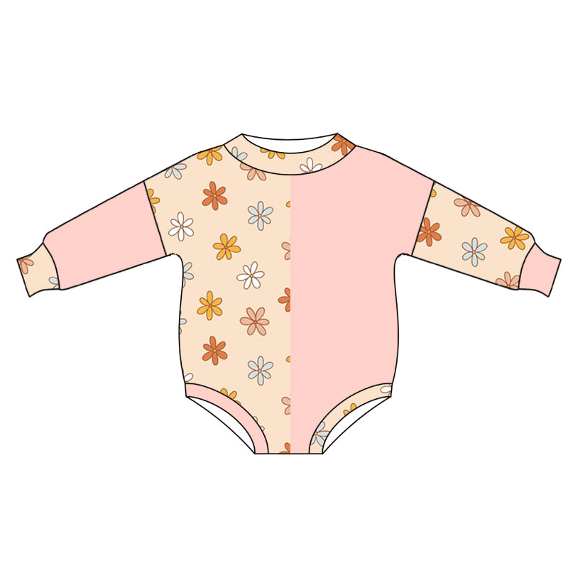 Long sleeves pink floral baby girls romper