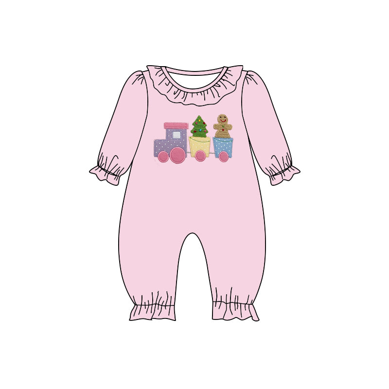 Pink long sleeves gingerbread Christmas tree baby romper