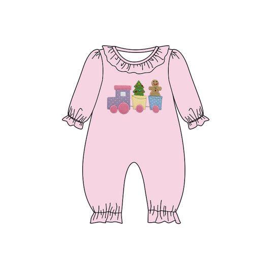 Pink long sleeves gingerbread Christmas tree baby romper