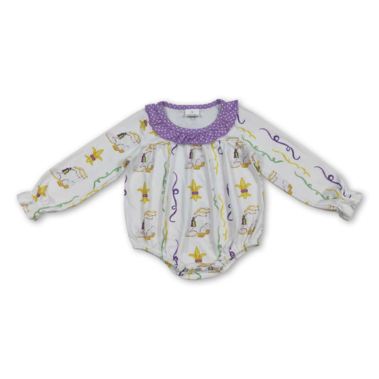 Purple polka dots baby girls Mardi Gras romper