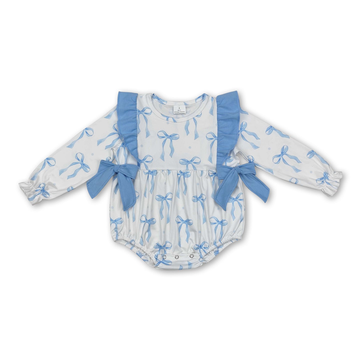 Light blue bow long sleeves baby girls romper ship from US