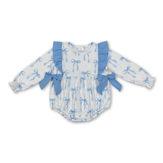 Light blue bow long sleeves baby girls romper ship from US