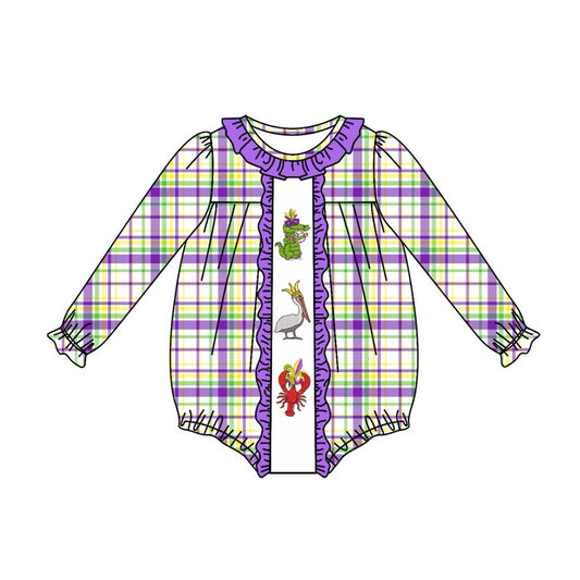 Plaid alligator pelican crawfish girls mardi gras romper