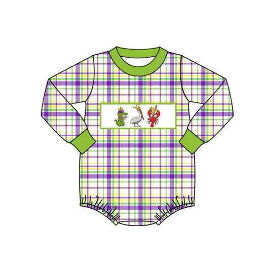 Plaid alligator pelican crawfish boys mardi gras romper