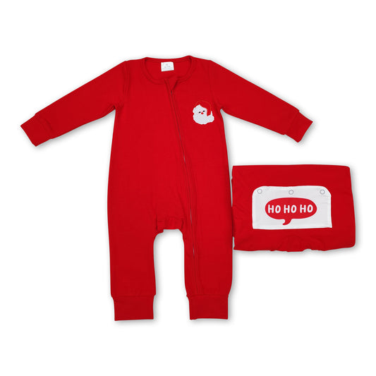 HO HO HO red santa baby boy zipper Christmas romper