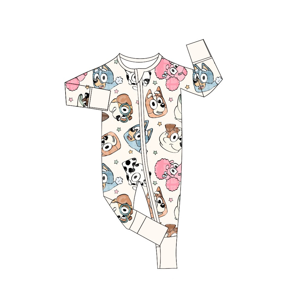 Long sleeves beige dog baby kids zipper romper