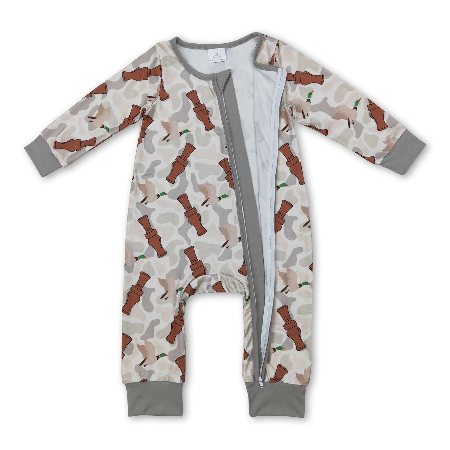 Long sleeves camo duck call baby kids zipper romper