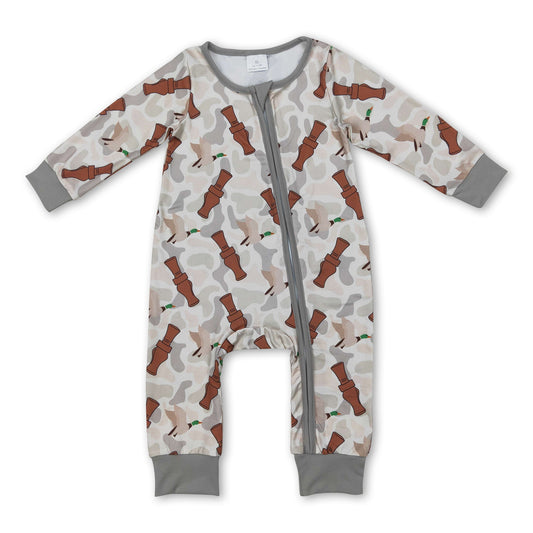 Long sleeves camo duck call baby kids zipper romper